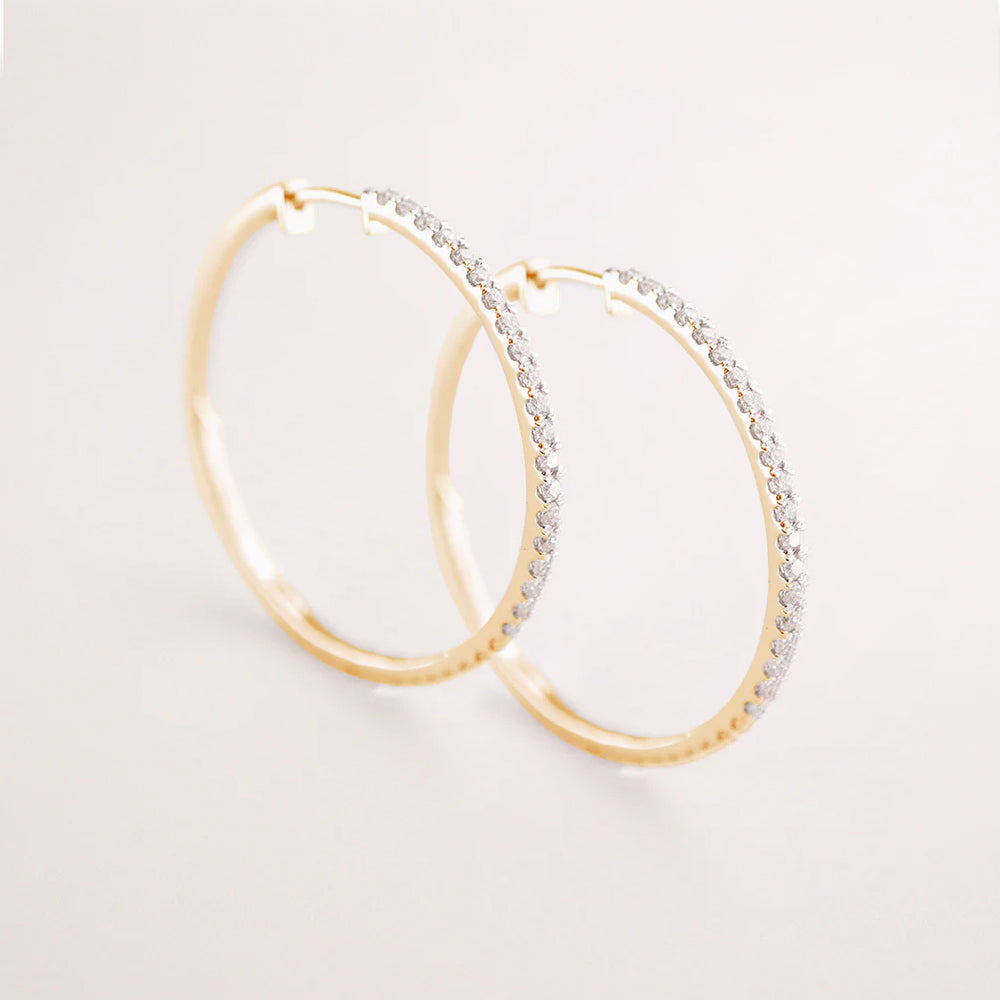 Large Gold & Diamonds Hoop Earrings - 30 mm