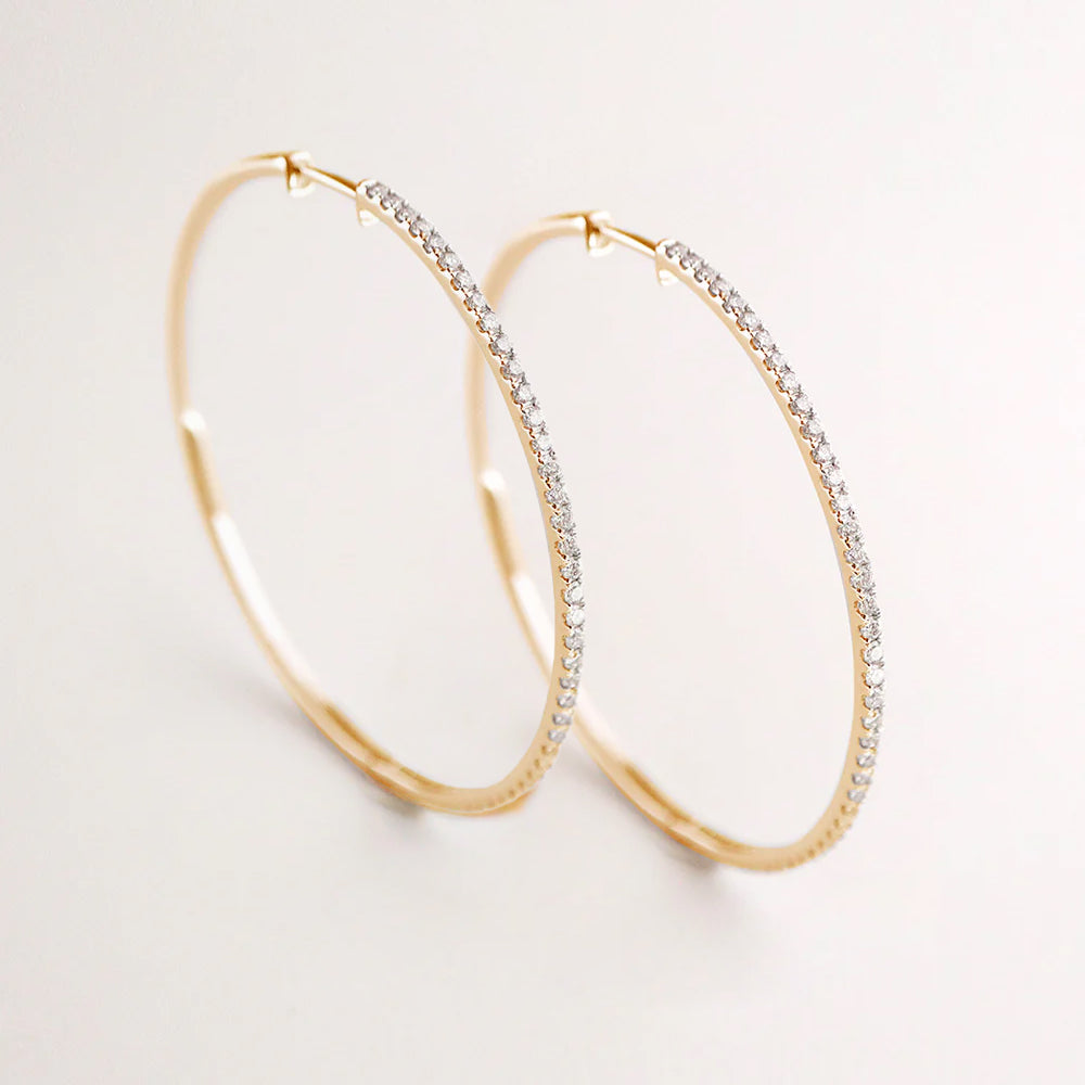 Large Gold & Diamonds Hoop Earrings - 45 mm