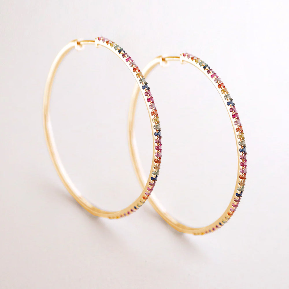 Large Gold Rainbow Hoop Earrings - 45 mm