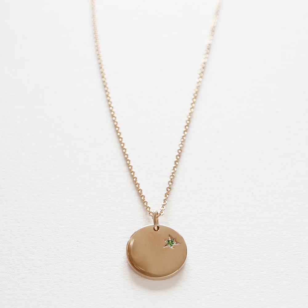 Round Medal Necklace with Birthstone Star - Month to choose