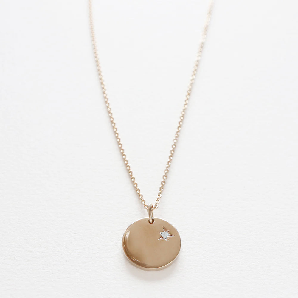 Round Medal Necklace with Birthstone Star - Month to choose