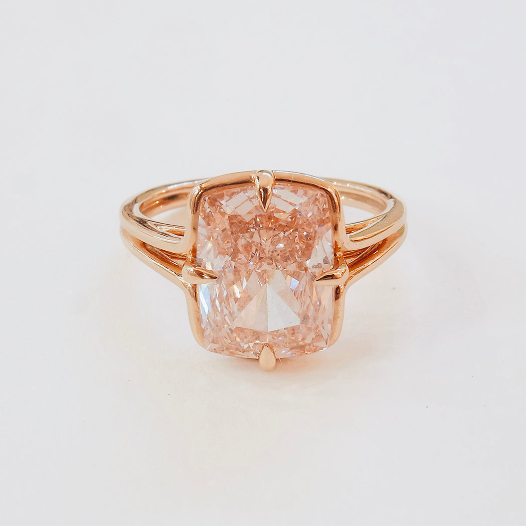 Bague Coussin - Or Rose et Diamant Rose 5 carats
