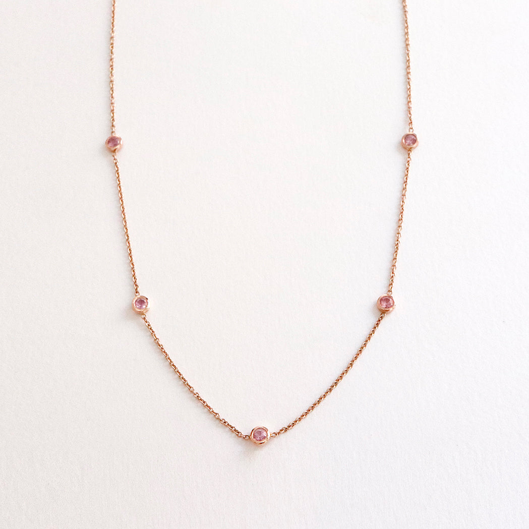 Gold & Pink Sapphires “Five” Necklace