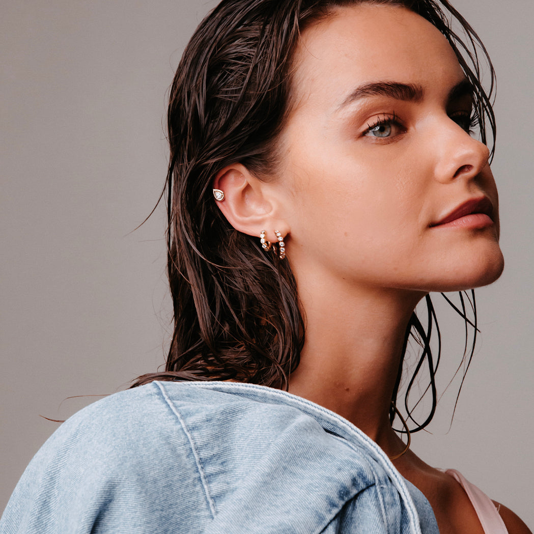 Bold Pear Ohrpiercing - Gold & Diamant