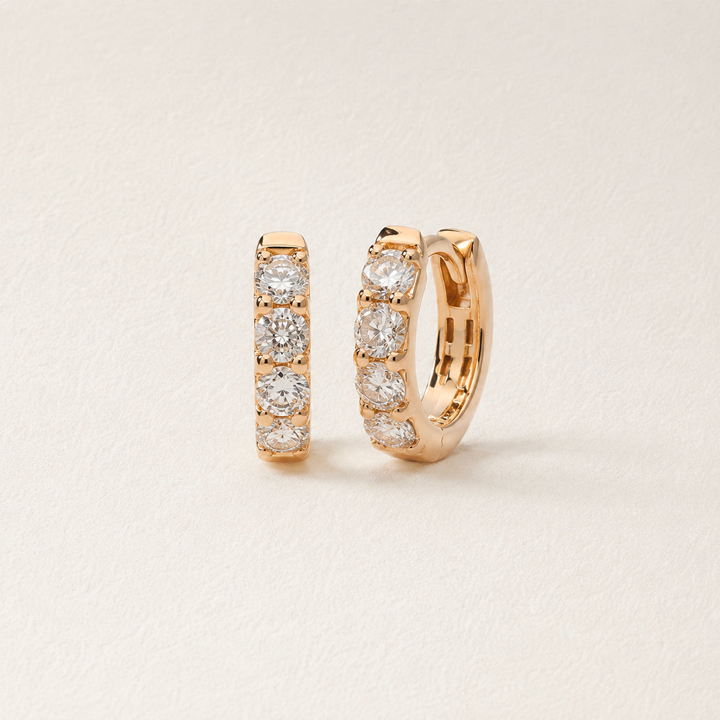 Halo Hoop Earrings 7 mm - Gold & Diamonds