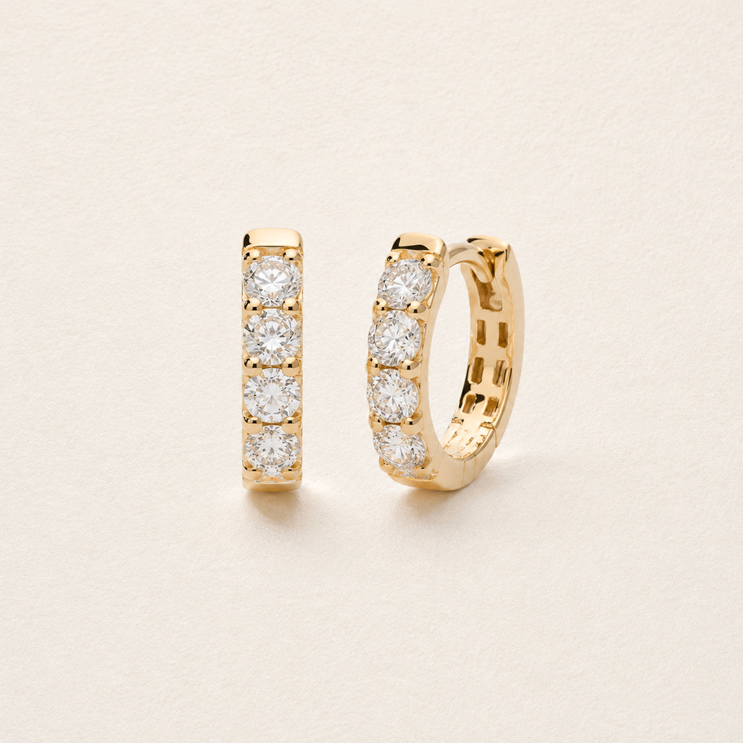 Halo Hoop Earrings 9 mm - Gold & Diamonds