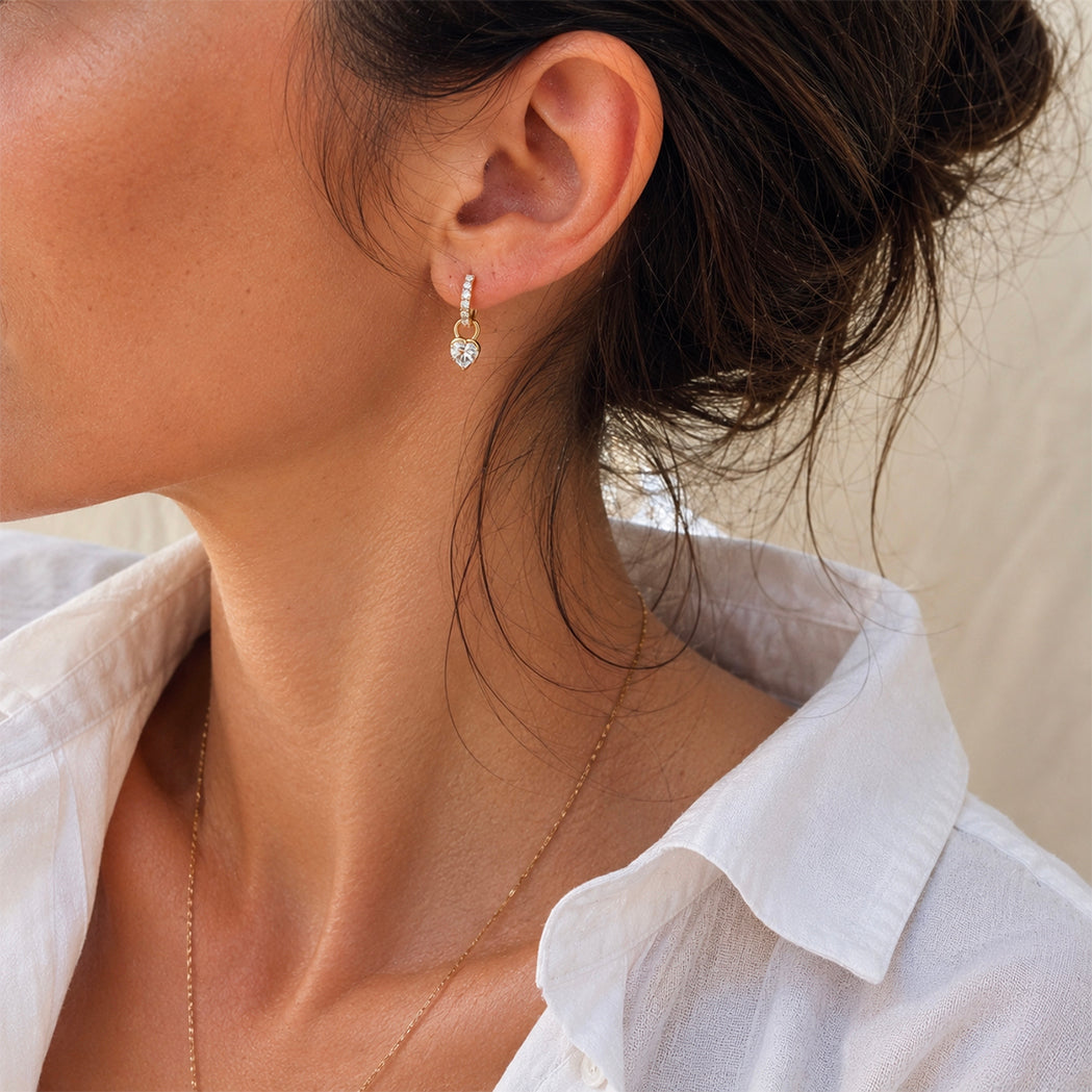 Pendentif Icon pour boucles d'oreilles - Coeur - Or & Diamant