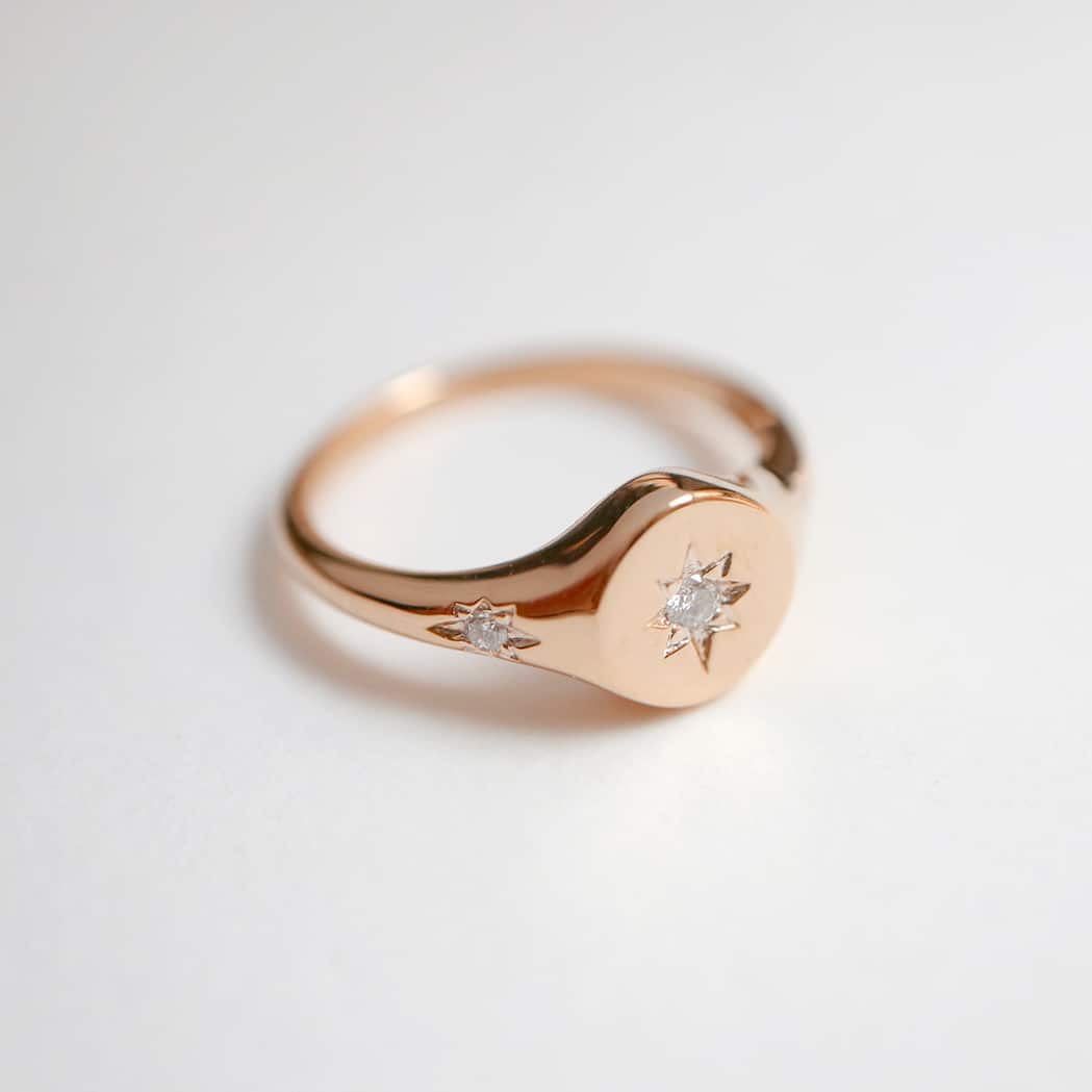 Gold & Diamond Star Signet Ring