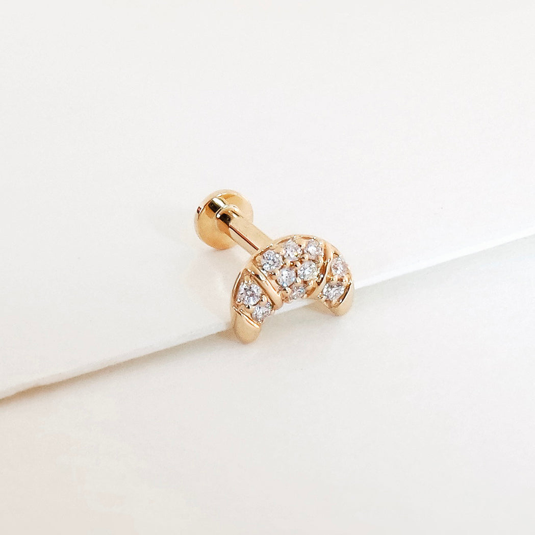 French Croissant Ear Piercing - Gold & Diamonds