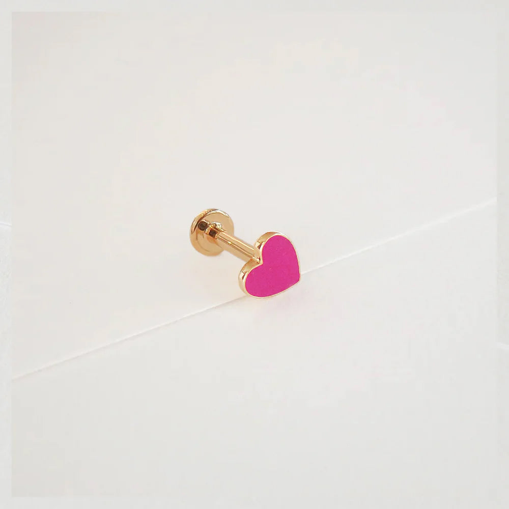 Heart Gold & Pink Enamel Ear Piercing