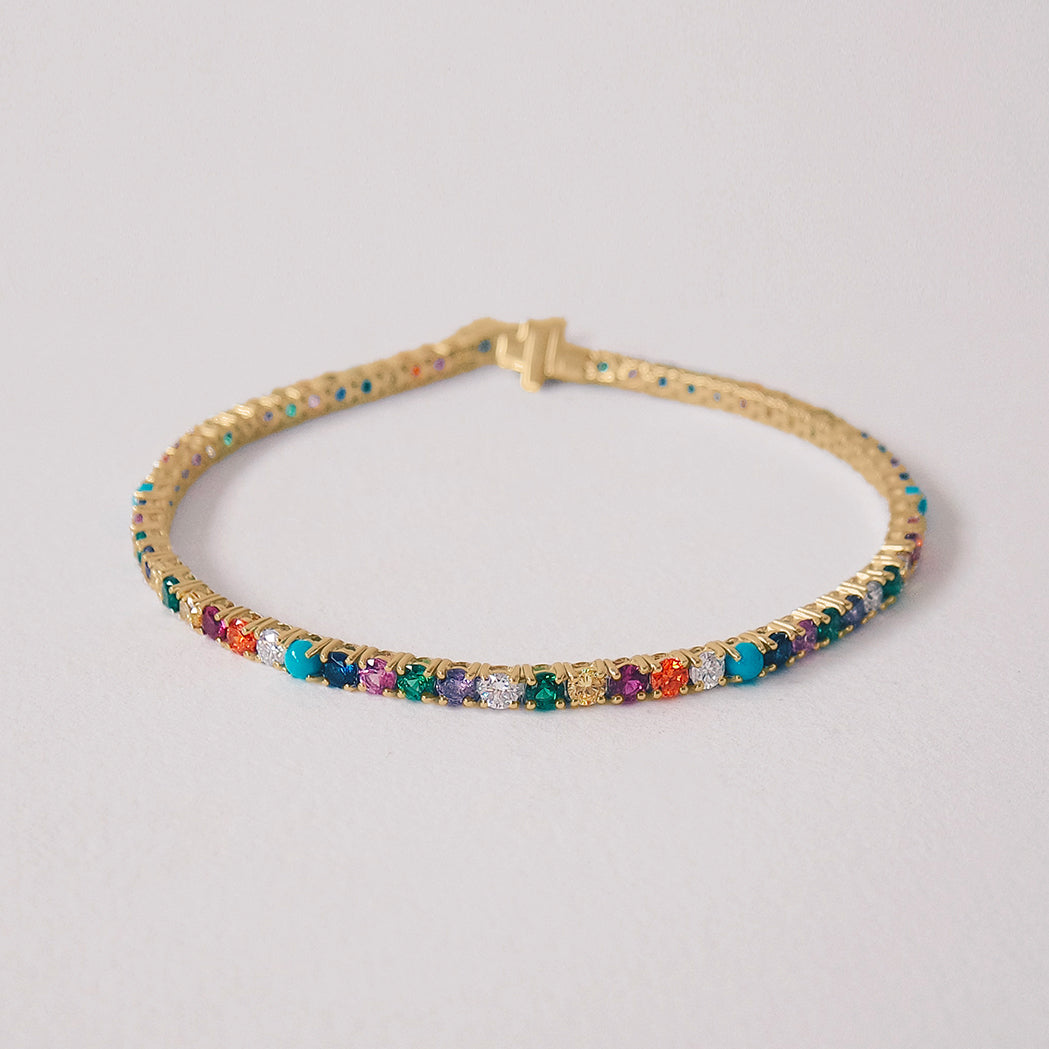 Tennis Rainbow Gold & Precious Stones Bracelet