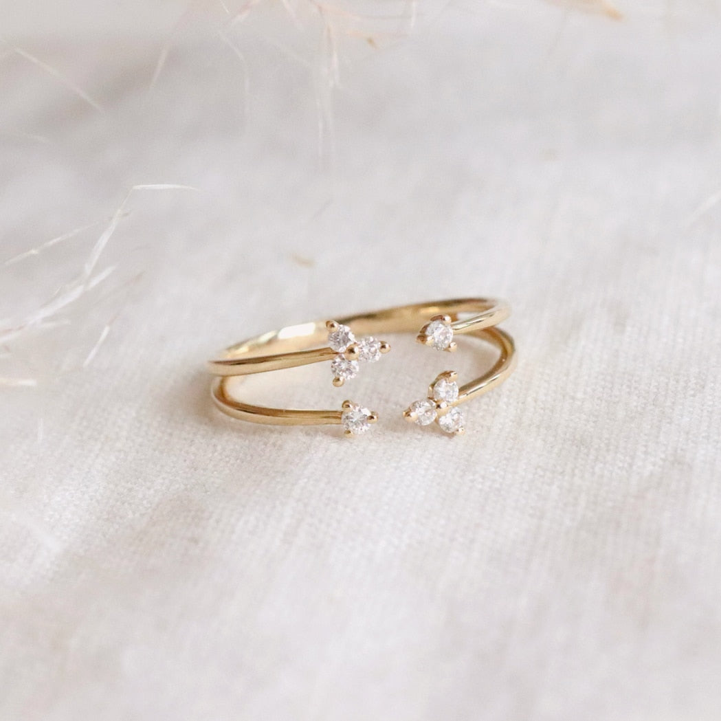 Gold & Diamond Double Flower Ring