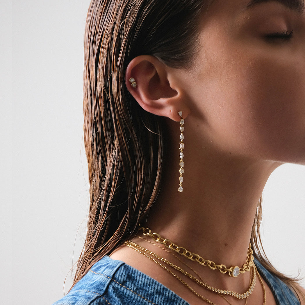 Boucles d'Oreilles Pendantes Riviera Or & Diamants