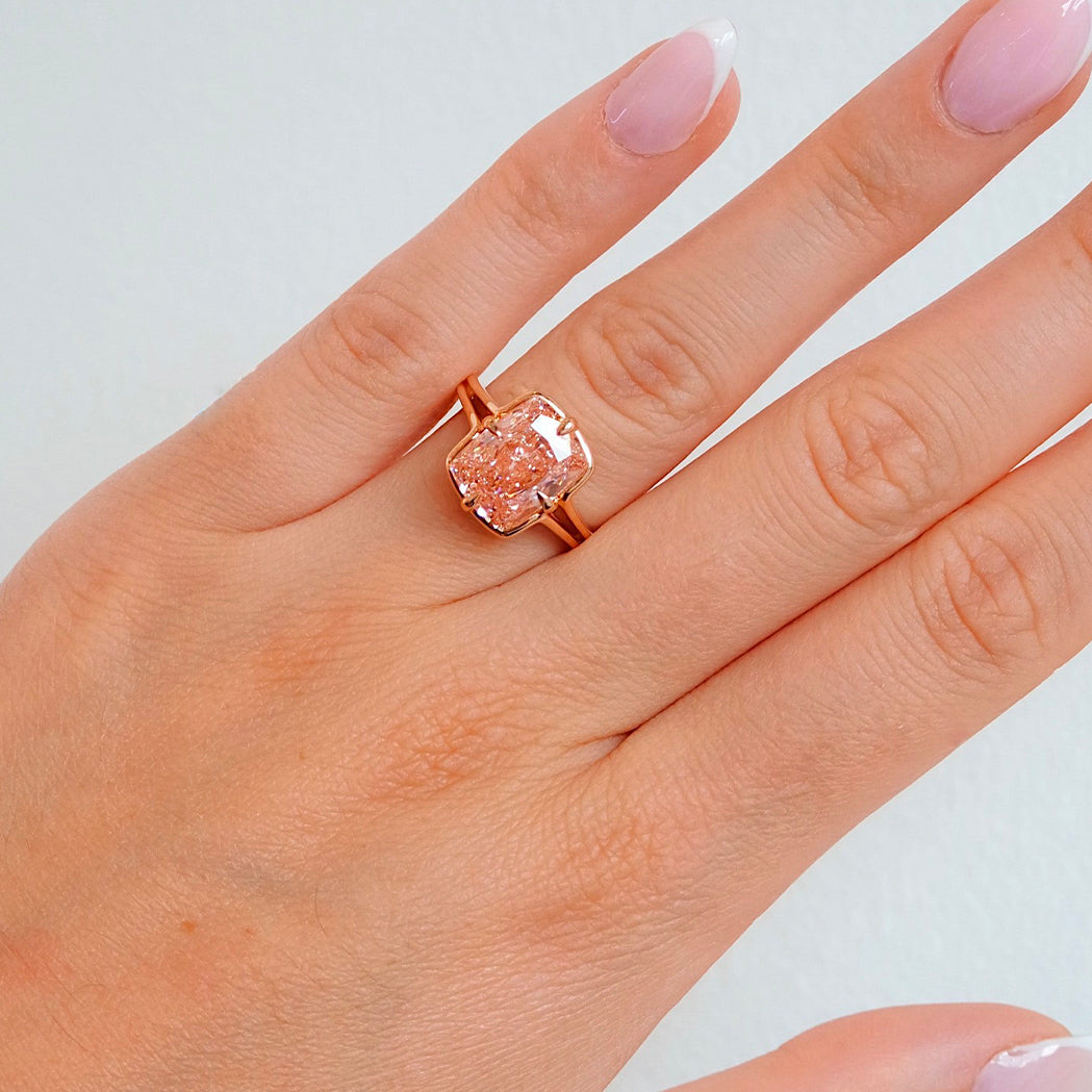 Bague Coussin - Or Rose et Diamant Rose 5 carats