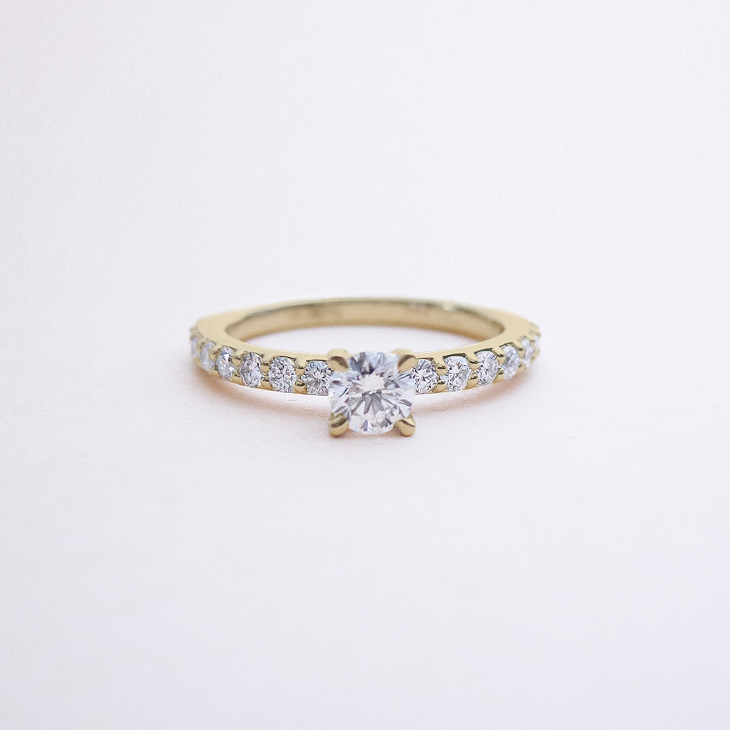 Solitaire Round Pavé Gold & Diamonds Ring