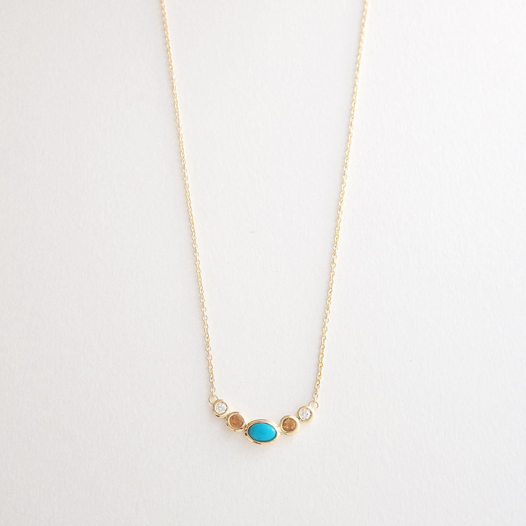 Sunset Necklace - Gold, Turquoise, Citrine and Diamond