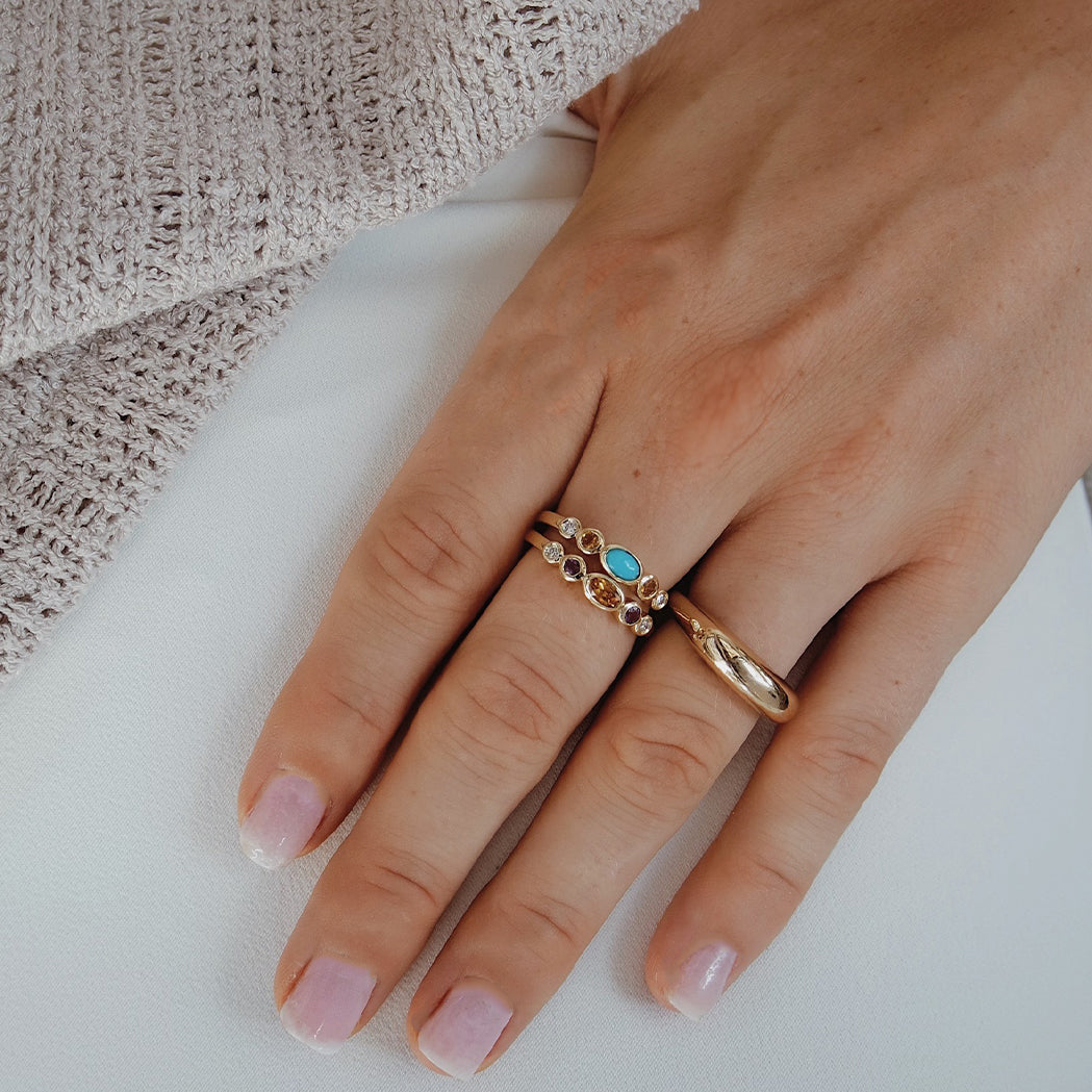 Sunset Ring - Gold, Rosa Saphir, Smaragd und Diamant