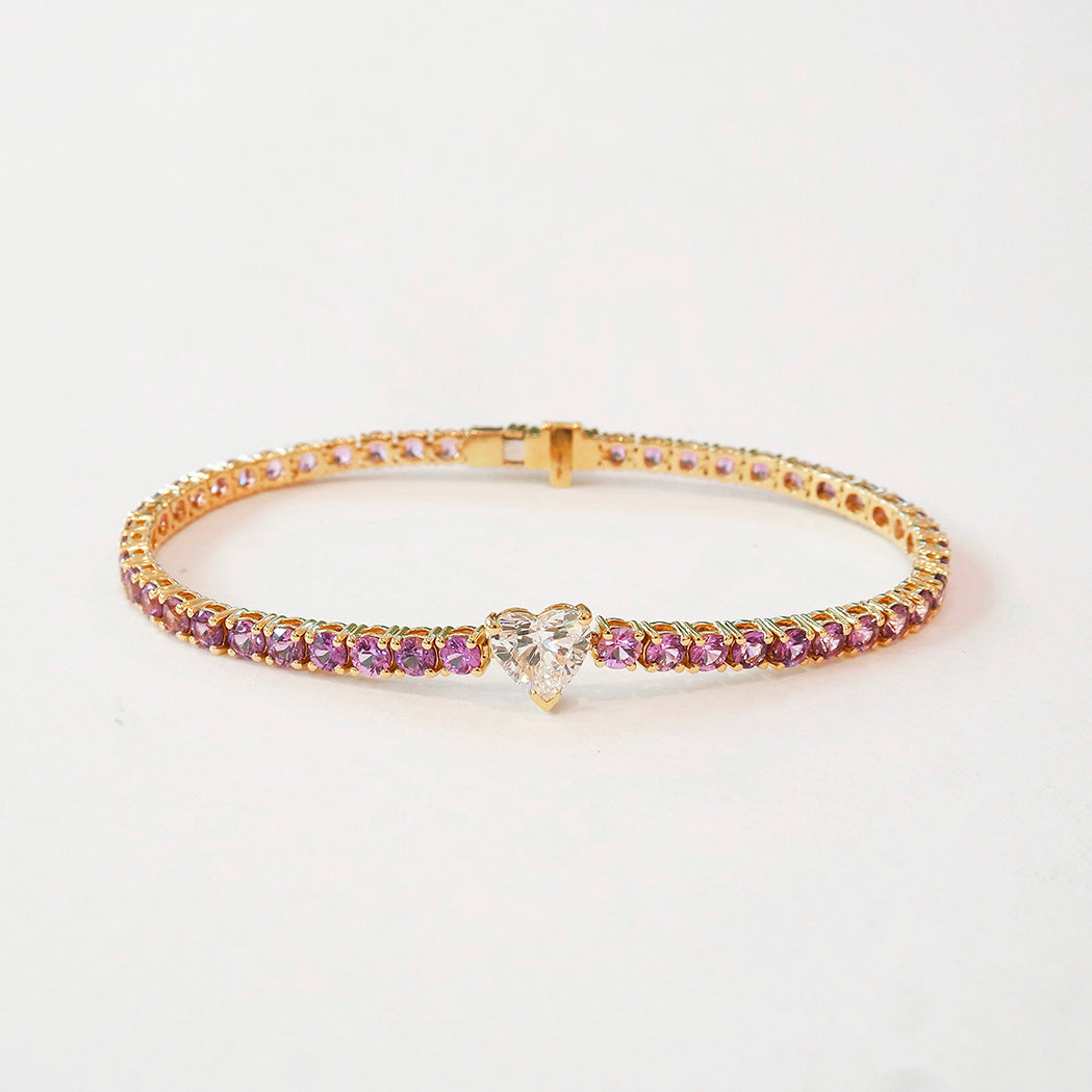 Tennis Heart Armband Gold, Diamant & Lavendel Saphire