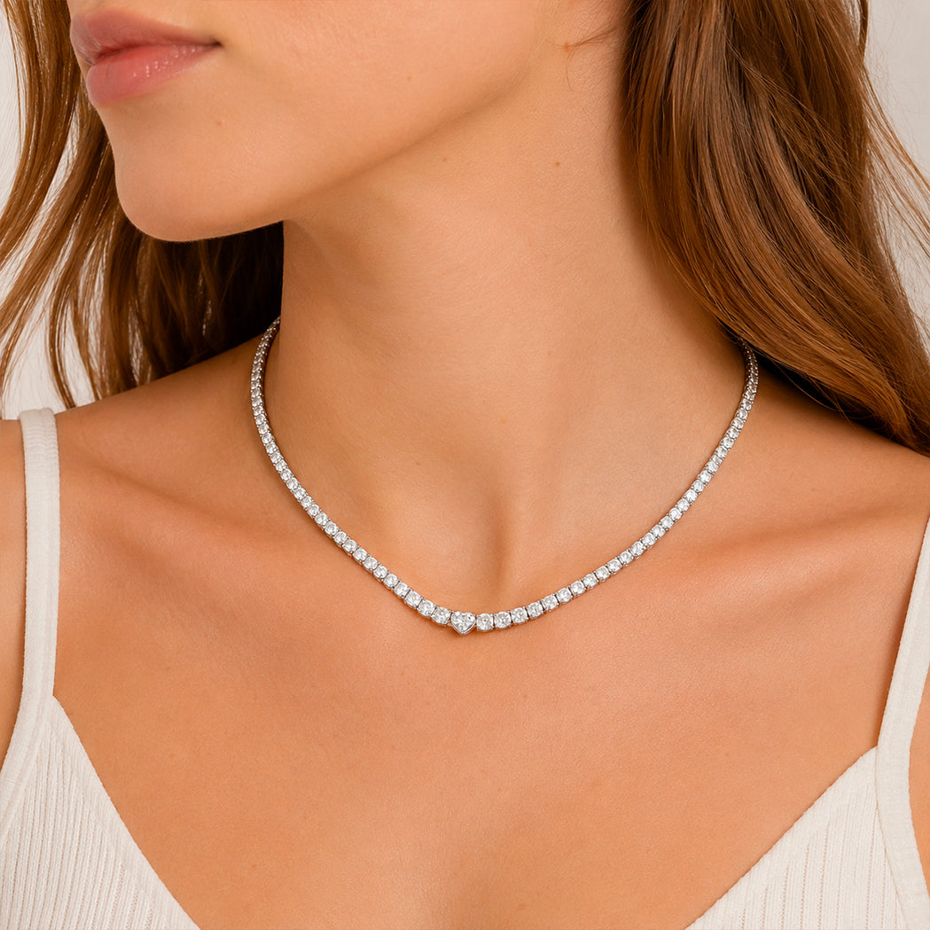 Collier Tennis Coeur Or & Diamants (10 carats)