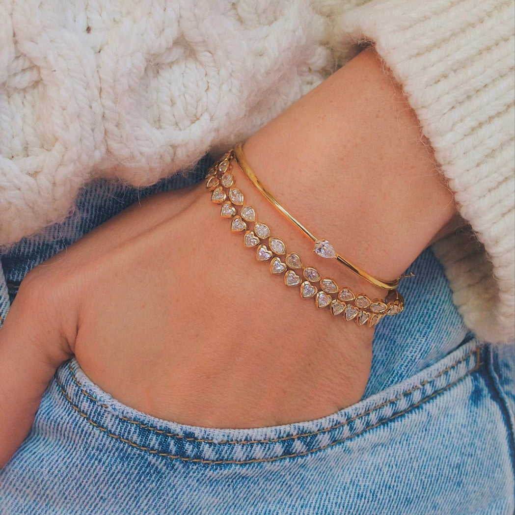 Gold & Diamond Heart Tennis Bracelet
