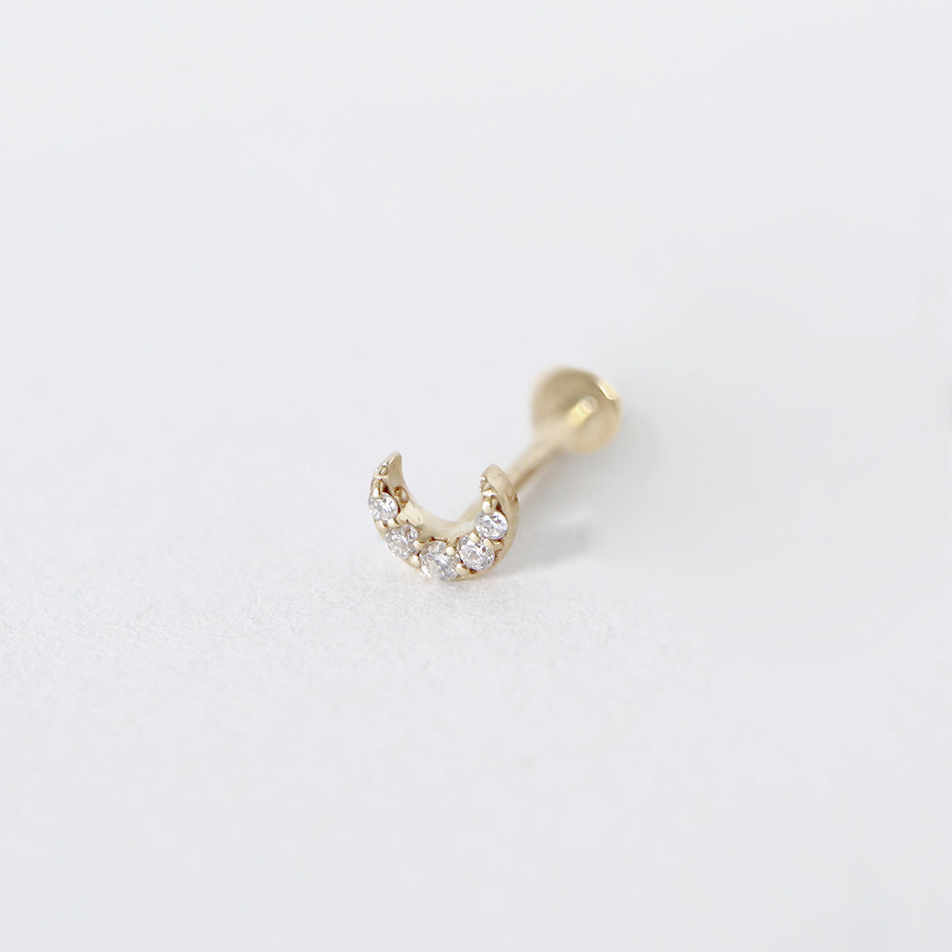 Tiny Moon Gold & Diamond Piercing Stud