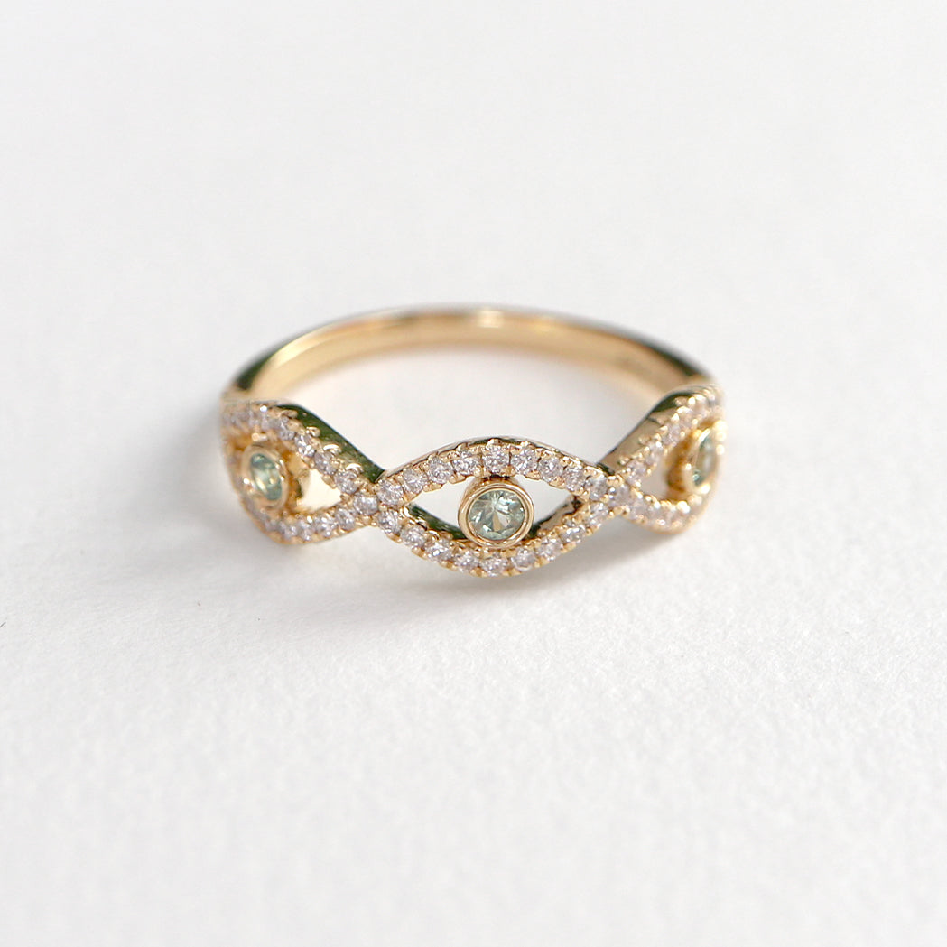Wave Ring aus Gold, Diamanten und Saphiren