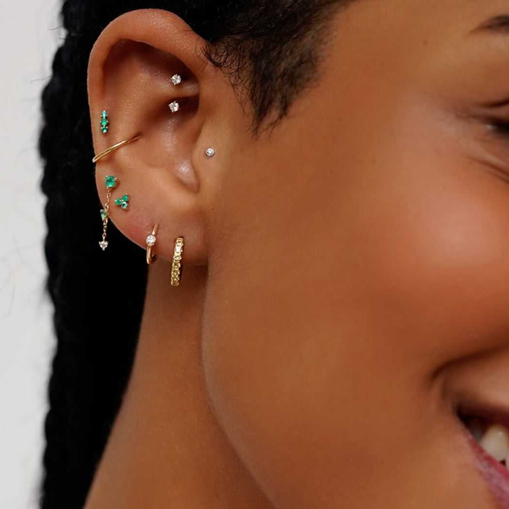 Mini Triade Ear Piercing - Gold & Emeralds